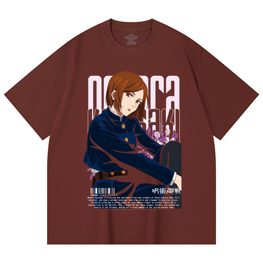 230 г/м² 100% хлопок Jujutsu Kaisen V36 Нобара Черный принт Унисекс Тяжелая хлопковая футболка