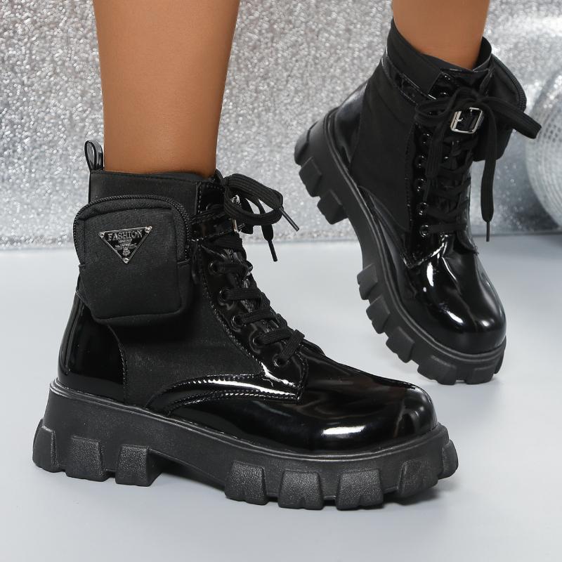 Высококачественные туфли на платформе с круглым носком и средней высотой голени для женщин, модные женские ботинки на шнуровке, короткие бочонки на толстом каблуке, Botas De Mujer
