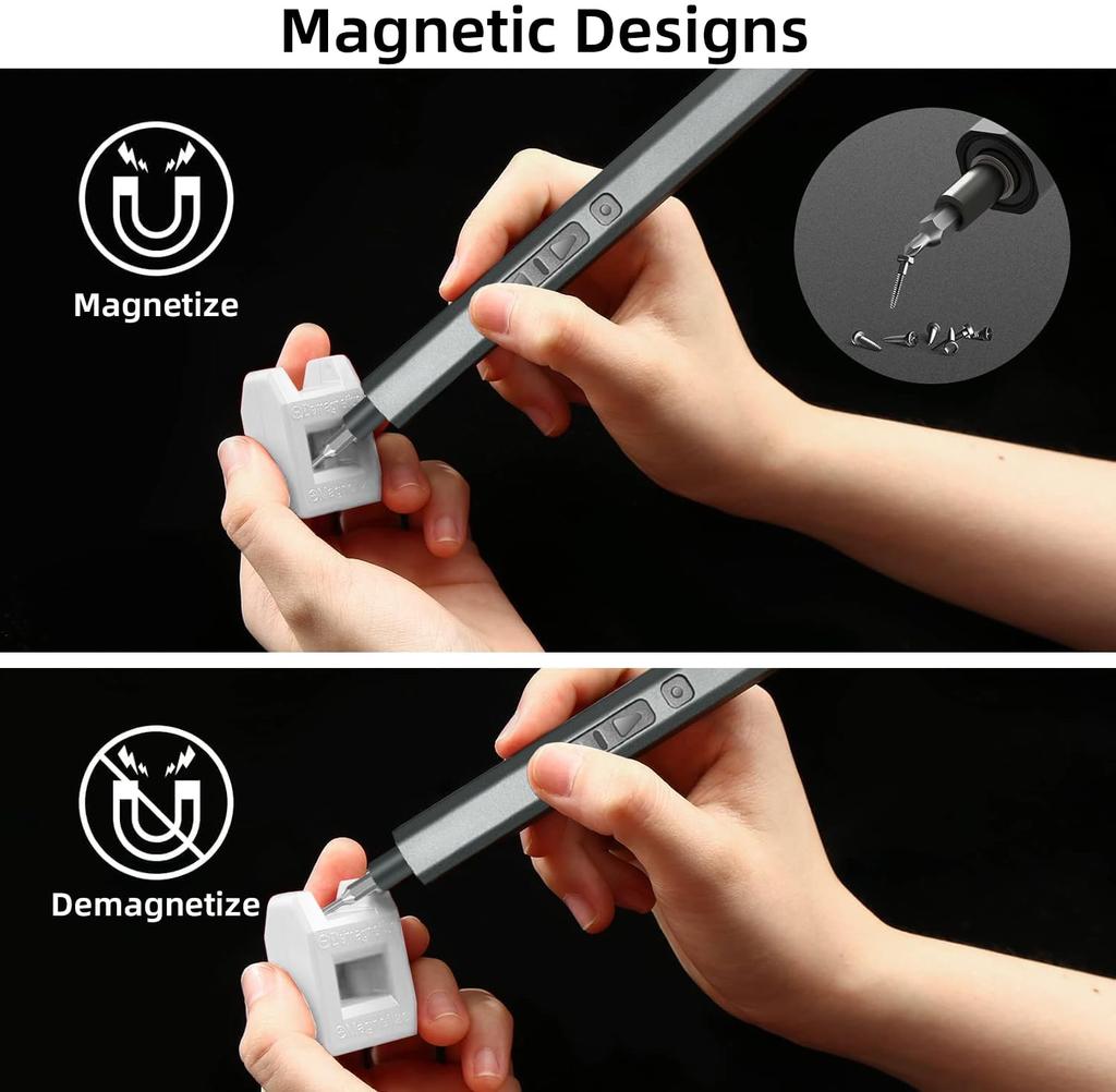 AMZDIGI Электрическая прецизионная отвертка Максимальный крутящий момент вперед и назад Светодиод для инструментов для самостоятельного ремонта Набор 30-в-1, 2 уровня крутящего момента, 3 Н·м, Форма ручки, Выдвижная