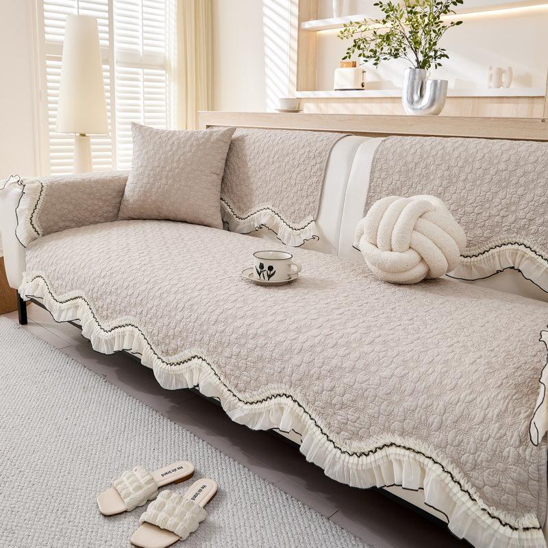 Cream Wind Sofa Cushion Universal In All Seasons New Pure Cotton Summer Seat Cushion Sub-Cover Cloth Towel Fixed Non-Slip Cover