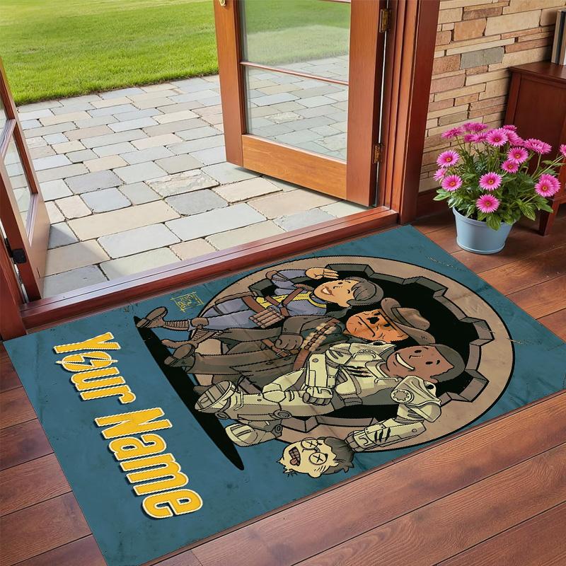Crystal Velvet Rug Custom Name Text, Soft Non Slip Floor Mat Home DecorFallout Vault Boy