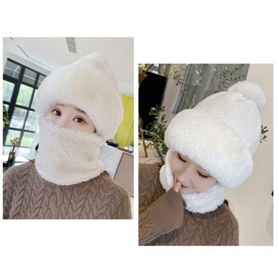 Женская зимняя шапка со встроенным шарфом, толстая плюшевая, теплая, ветрозащитная, полная защита для улицы