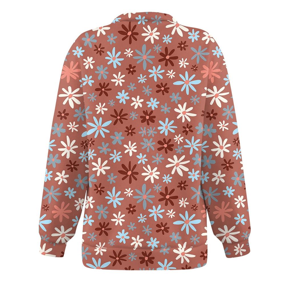 Women's Casual Fashion Long Sleeve Printing Zipper Hooded Sweatshirt Top