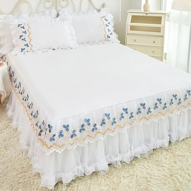 Minimalist Lace Bed Skirt Princess Embroidered Thick Simmons Mattress Cover Anti Slip Protective Home Decor