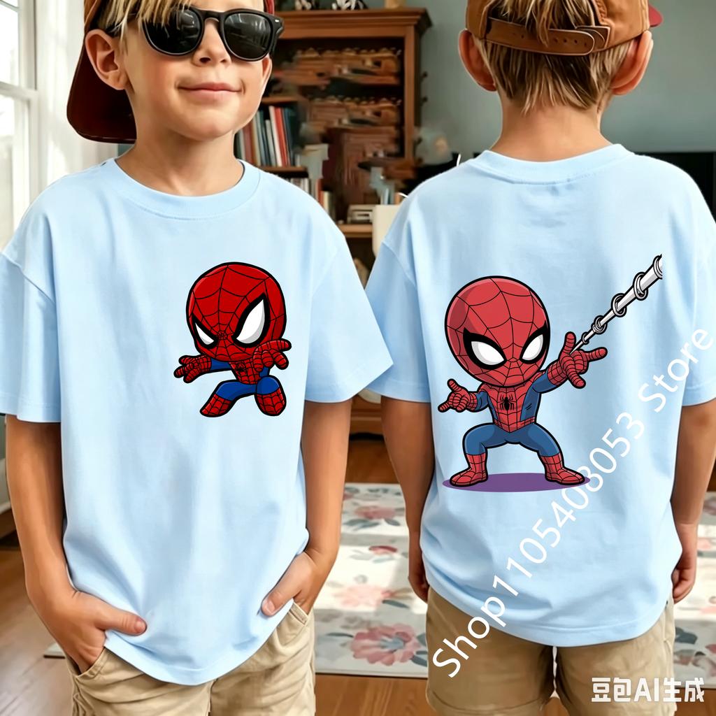 Spiders-Mans 2026 New Style Children's Pure Short-Sleeved Boys' Sport Shirt Girls' Casual Top Summer T-Shirt Cartoon Print