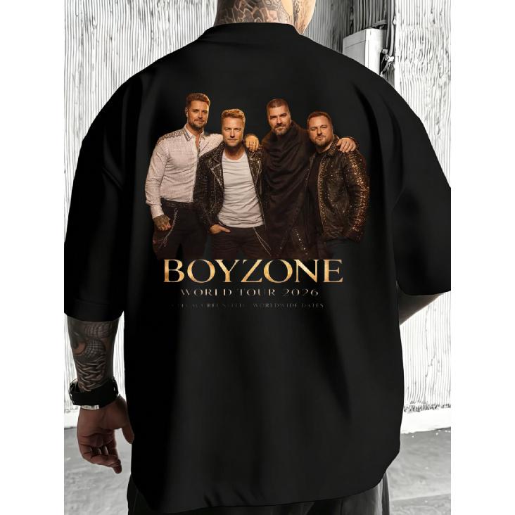 Casual Style Men'S T-Shirt Boyzone World Tour 2026 Band Photo And Text Back Print Summer And Autumn Gift for Music Fans