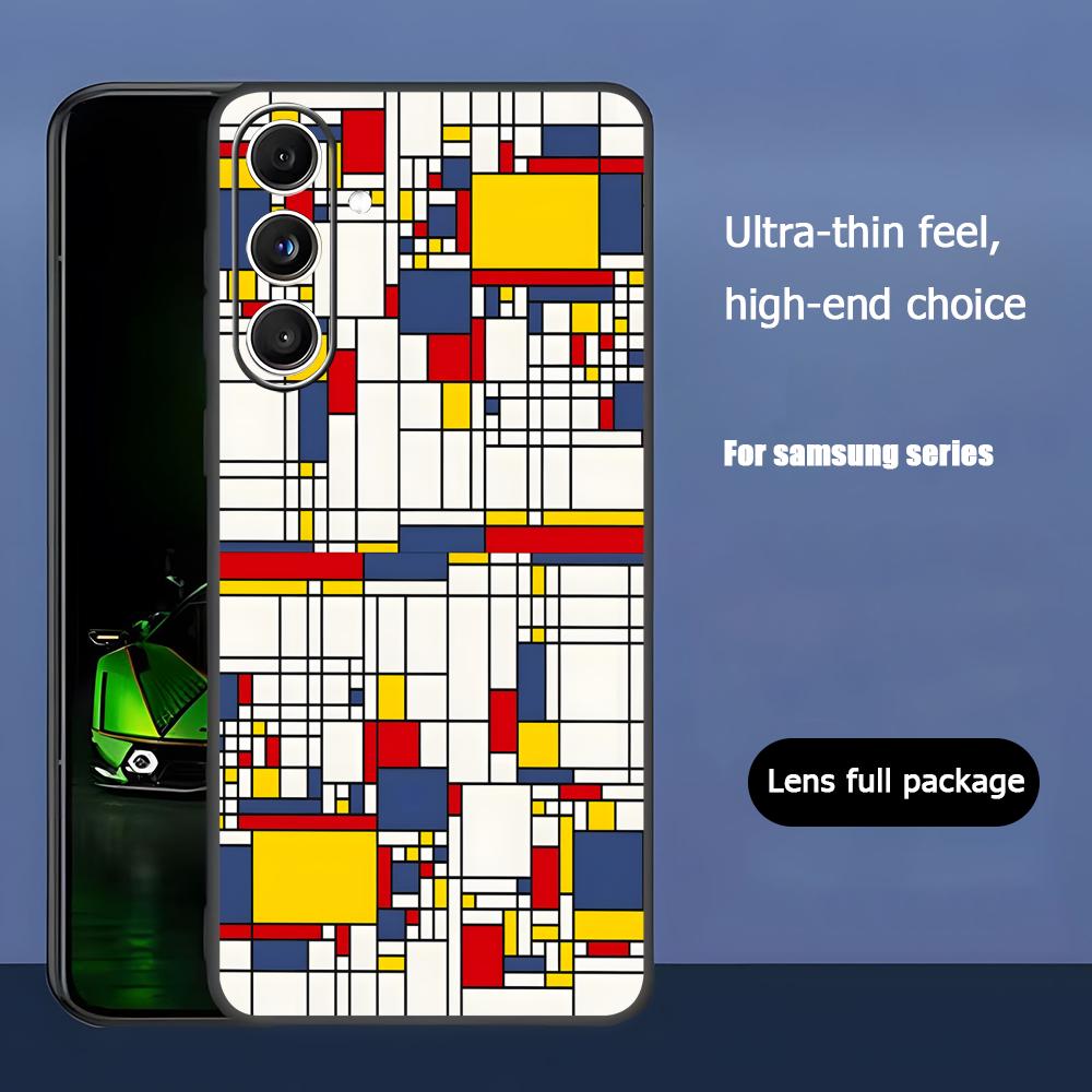 Арт Мода Чехол для телефона Пит Мондриан для Samsung Galaxy S25 S24 S23 S22 S21 S20 Plus Ultra Note20 Мягкий Черный
