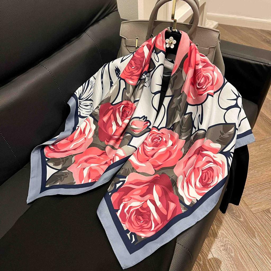 Retro 91 square scarf twill silk printing Korean version girls silk scarf summer and autumn imitation silk decorative gift scarf