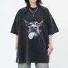 Men Washed T Shirt Oversized Streetwear Hip Hop Doberman Dog Graphic T-shirt Vintage Distressed Cotton Short Sleeve T-shirts