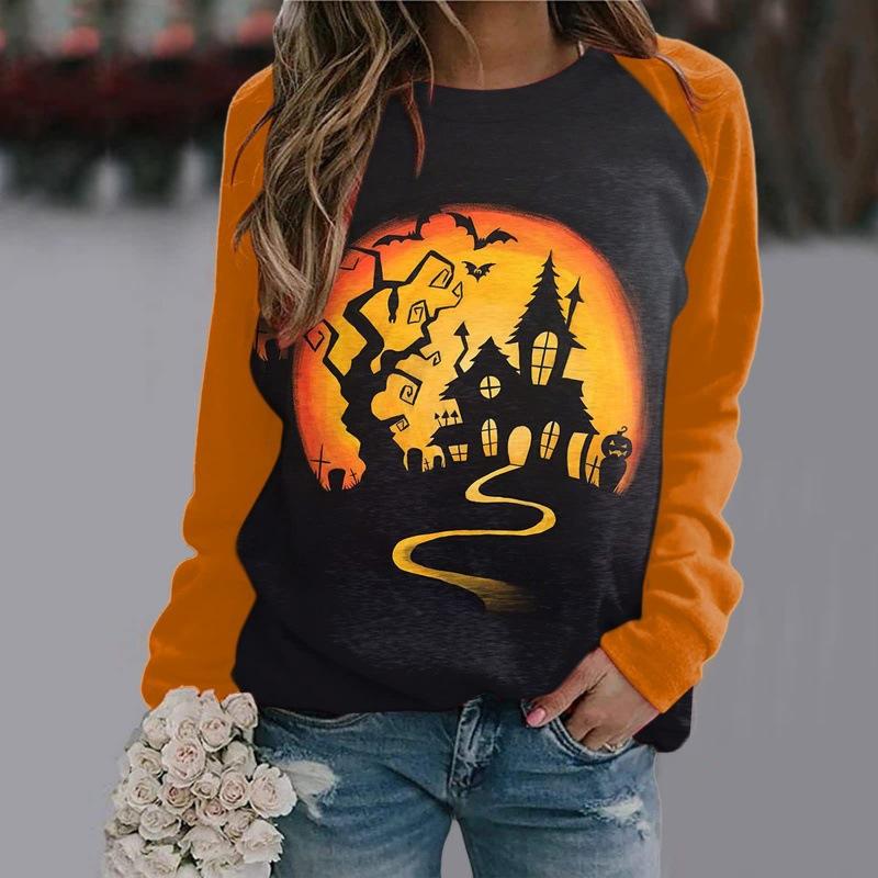 Sport Wear Long Sleeve Castle Dark Round Neck Hoodie Women's Halloween 3D Printed Christmas Hoodies Autumn Winter Pullover Clothing