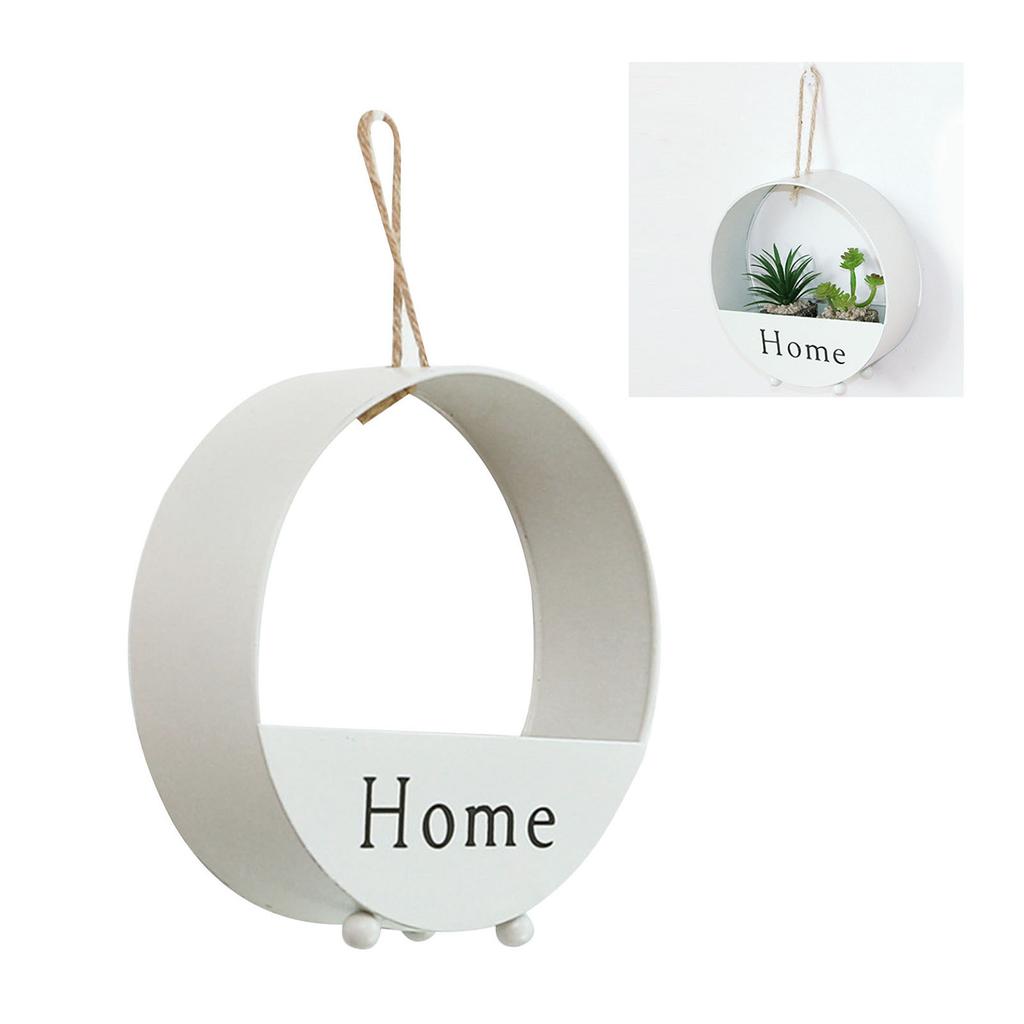 Iron Basket White Round Wall Hanging Decoration Organizer Modern Style Wall Storage for Living Room Dining Room