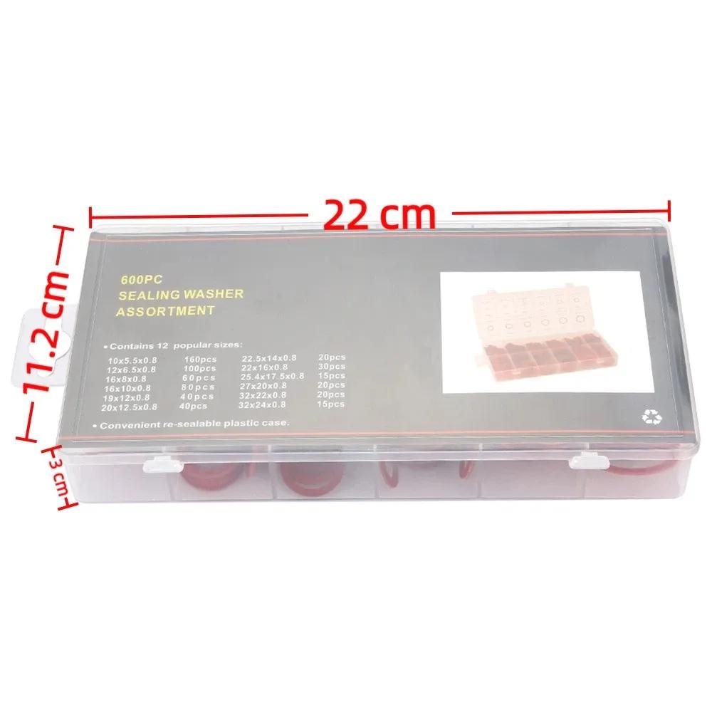 600 шт. 12 разных размеров Комплект плоских шайб из вулканизированного волокна с пластиковым ящиком для хранения Ассортимент изоляционных шайб