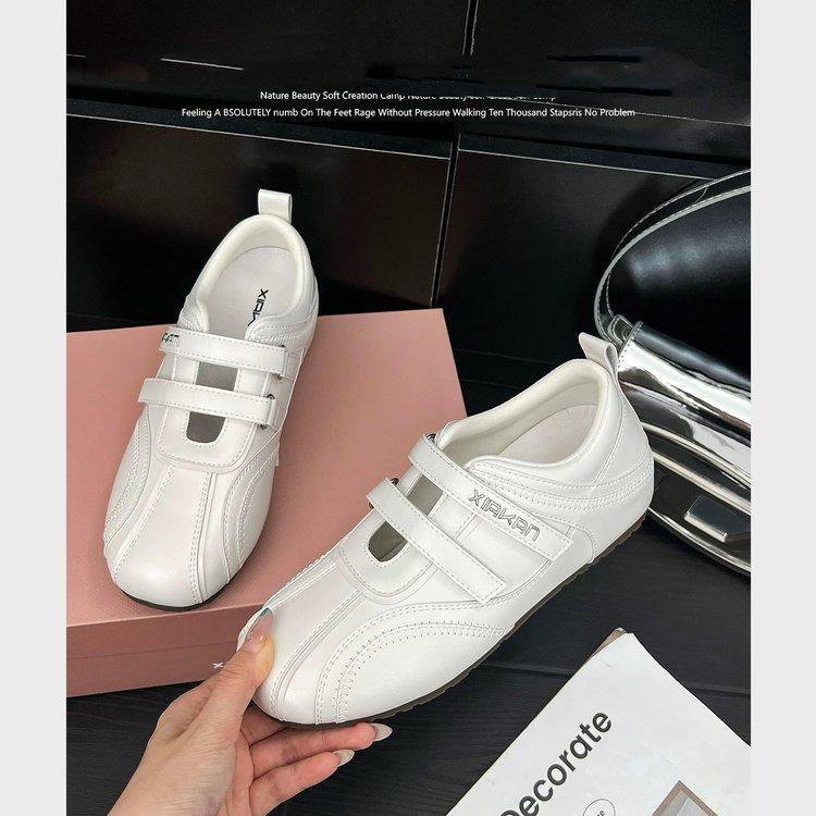 Real Soft Leather Inner Height Increase 6cm Velcro Hollow Sports Mary Jane Shoes Women's Summer Versatile Casual Moral Training Shoes Tide