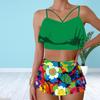 Women's Swimwear Tankini 2 Piece Swimsuit Green Painted Flowers Print Vacation Bathing Suits