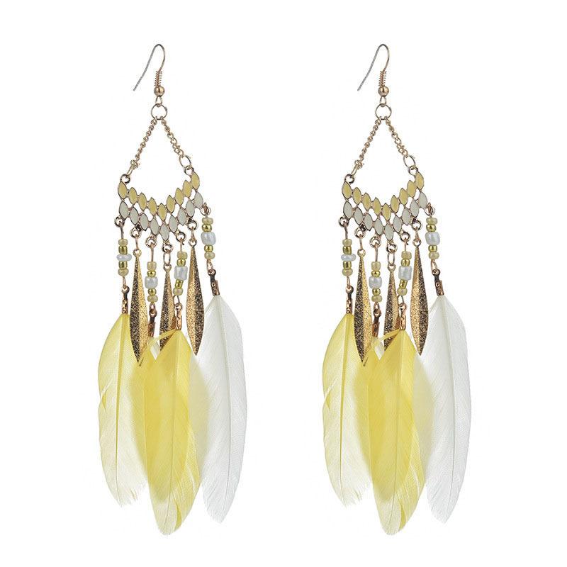 High-Value Feather Earrings Bohemian Long Tassel Photo Women'S Ear Hooks Personalized Earrings