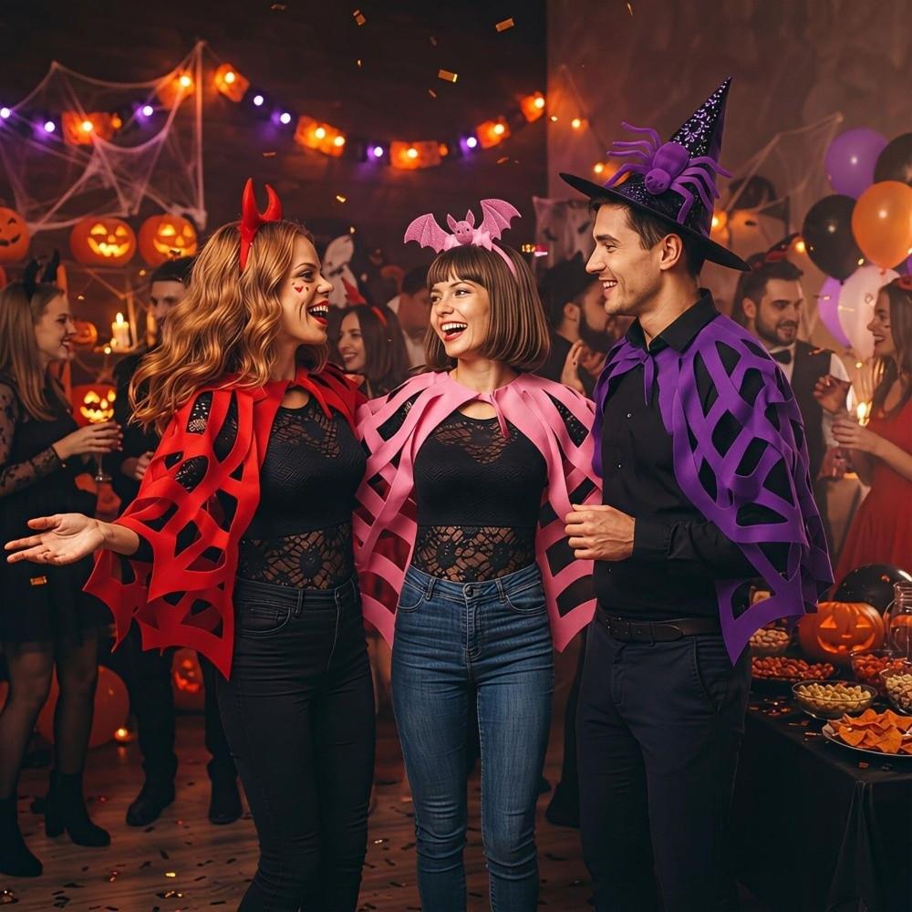 Hollow Out Halloween Cape Solid Color Felt Mesh Cape Practical Spiderweb Shawl Dress Up