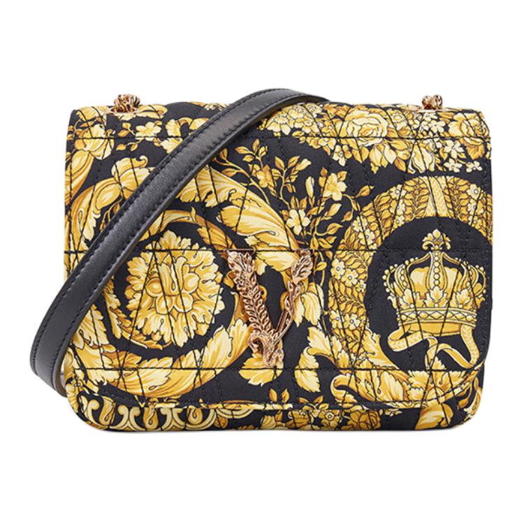 Versace V Quilted Baroque Print Magnetic Flap Fabric Shoulder Crossbody Bag Women bags Multicolor DBFH821-1A04300-5B02V