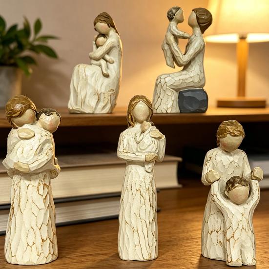 Фигурка "Мать и Дочь", Ручная Резьба, Мемориальная Статуэтка из Смолы, Подарок Дочери на День Рождения Маме, Сентиментальный Подарок на День Рождения для Матери, Скульптура