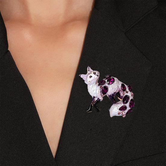 Vivid Fox Shape Brooch Shiny Rhinestones Pin Women Lovely Enamel Animal Party Casual Badge Clothes Accessories