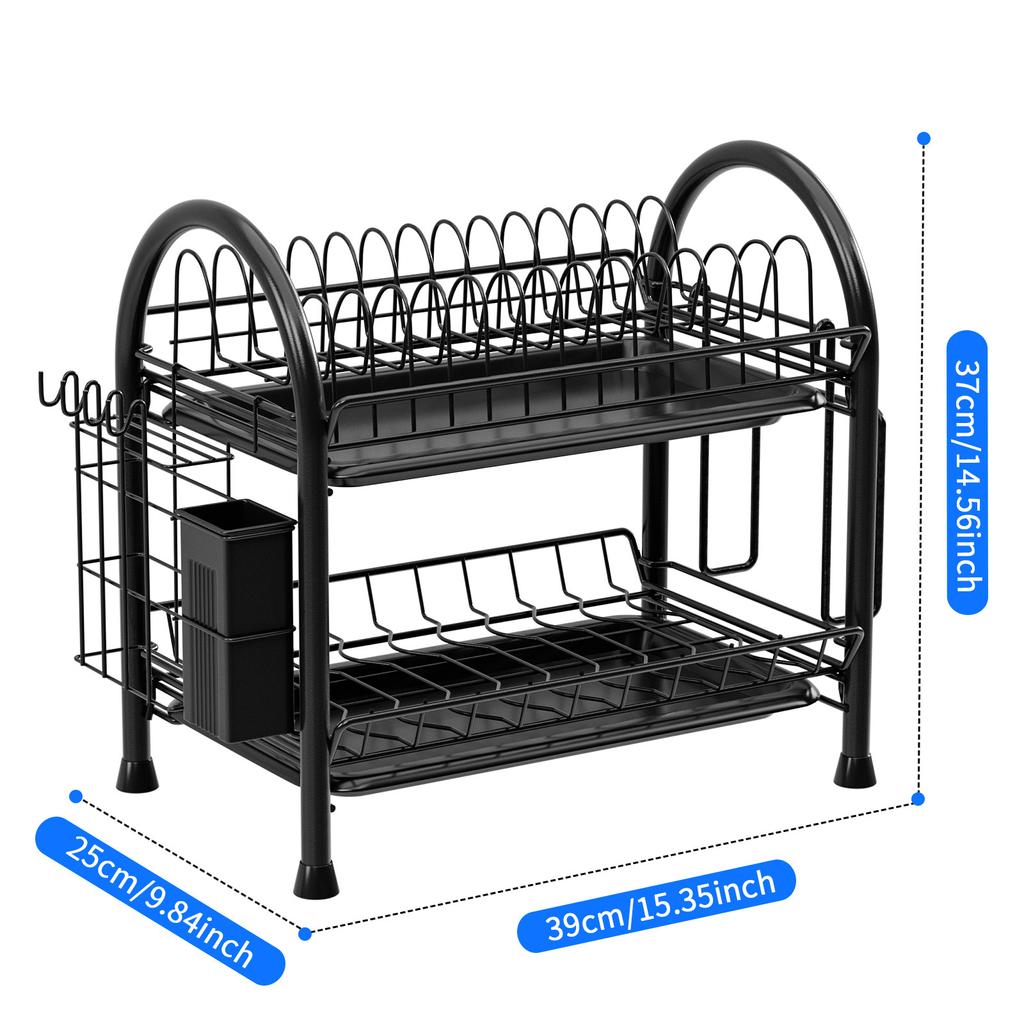 Dish Drying Rack Plates Bowl Organizer with Drain Tray Dish Drainer Storage Rack Kitchen Countertop Utensils Draining
