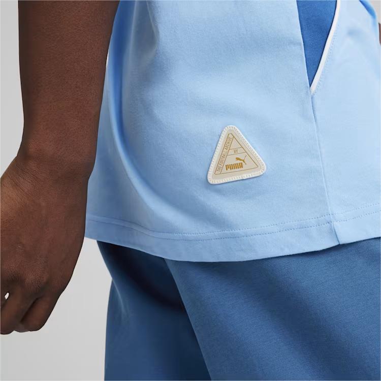 Puma Manchester City Ftbl Archive Color Block Logo Print Slim Fit T-Shirt Men T-Shirts Light-Blue 774389-09