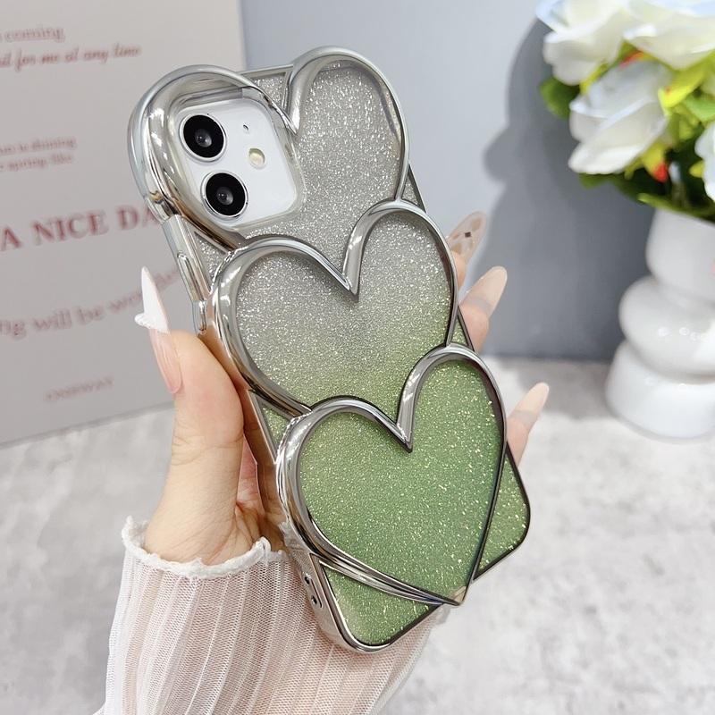Роскошный блестящий 3D чехол-сердечко для iPhone 17 16 15 14 13 12 11 18 Pro Max, прозрачный, с покрытием, ударопрочный, защитная задняя крышка