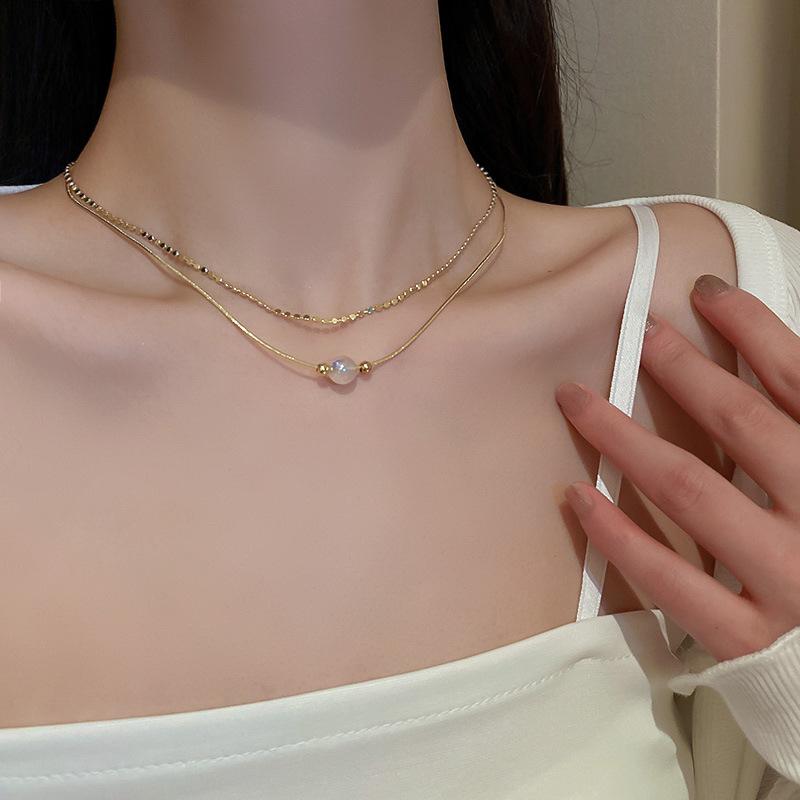 Korean temperament love butterfly pearl fringed necklace fashion collarbone chain versatile item decoration