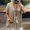 Ladies Summer Short Sleeve Casual Loose Sequins V-Neck Top
