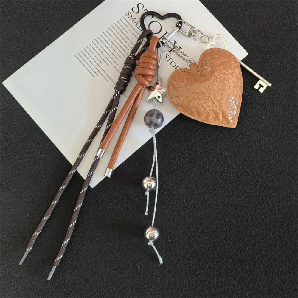 Leather Braided Rope Car Keyrings Woven Rope Handmade Heart Keychain Jewelry Accessories