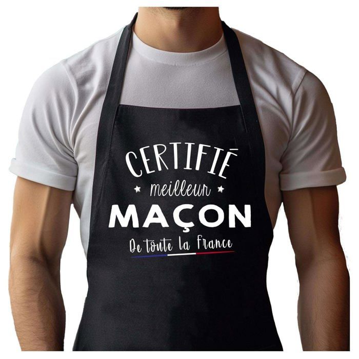 Tablier de cuisine - Maçon Certifié Meilleur de France - Noir - Coton résistant - Impression bretonne