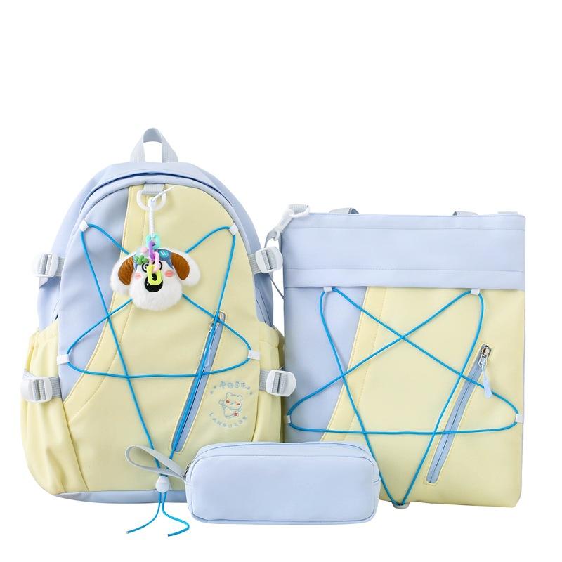 Three-Piece Backpack Set for Primary and Middle School Students Schoolbag Color Block Cartoon Backpack for Women Large Capacity Backpack