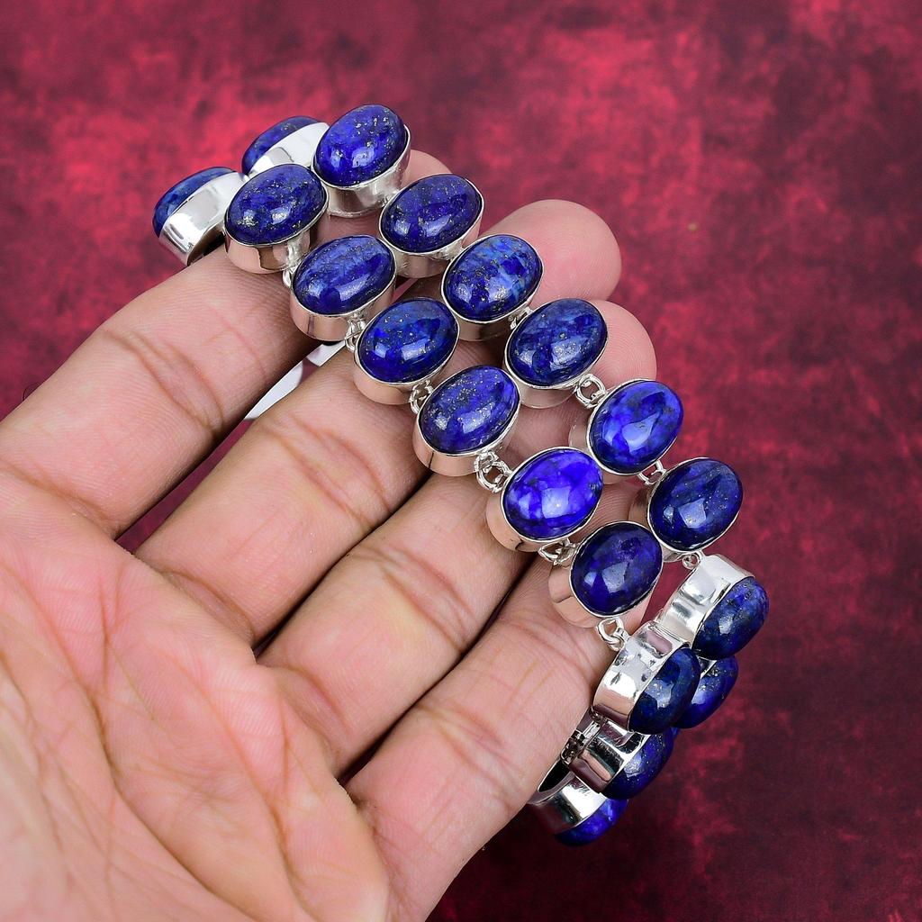 Браслет из лазурита, ювелирные изделия ручной работы, браслет из стерлингового серебра 925 пробы, дизайнерские ювелирные изделия из драгоценных камней, регулируемый браслет-цепочка, подарок для мамы