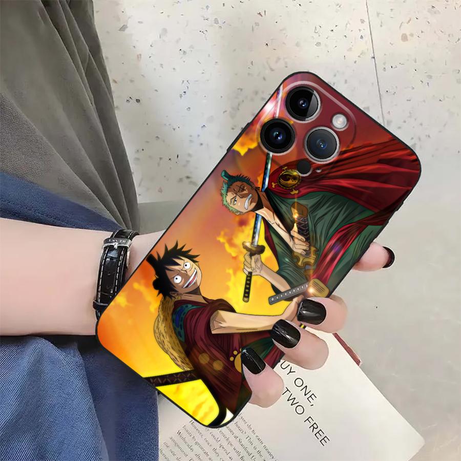 Чехол-мультяшный кейс One Piece с Робин и Зоро для iPhone 15 16 14 Plus XR 13 12 11 17 Pro Max 7 8 XS Max 17Air Черный Мягкий Чехол для Телефона