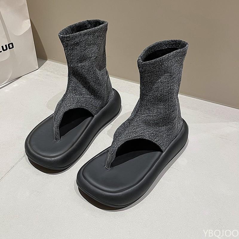 Fashion Summer Mid Heel Solid Color Novel High-quality Women's Sandals New Fashionable Versatile Flat Bottomed Clip On Flat Shoes