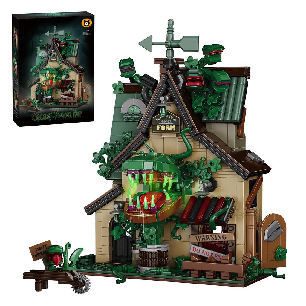Backyard Man-Eating Flower House Building Blocks, Boys' Gift, Horror Assembling Toy, Creative Decoration