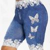 Women's Fashion 3D Butterfly Floral Print Denim Shorts Leggings Plus Size Jeggings Shorts Leggings