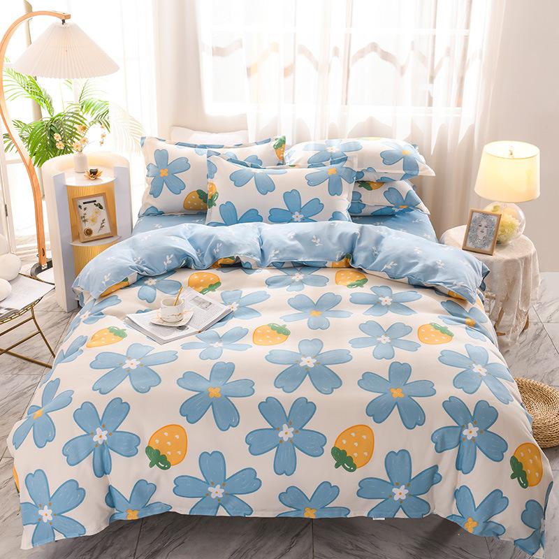 Утолщенный потертый комплект из четырех простых простыней из твила, пододеяльников, постельного белья