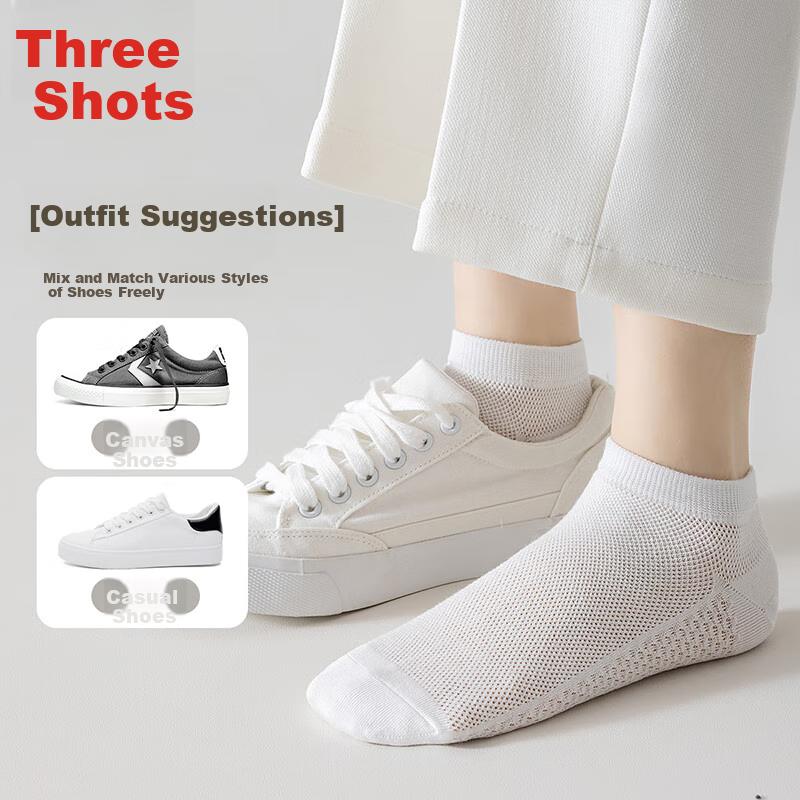 THREEGUN [Touch Series] Women's Socks, 100% Pure Cotton, Mesh Short Socks, 10A Odor-Resistant, Breathable Women's Socks