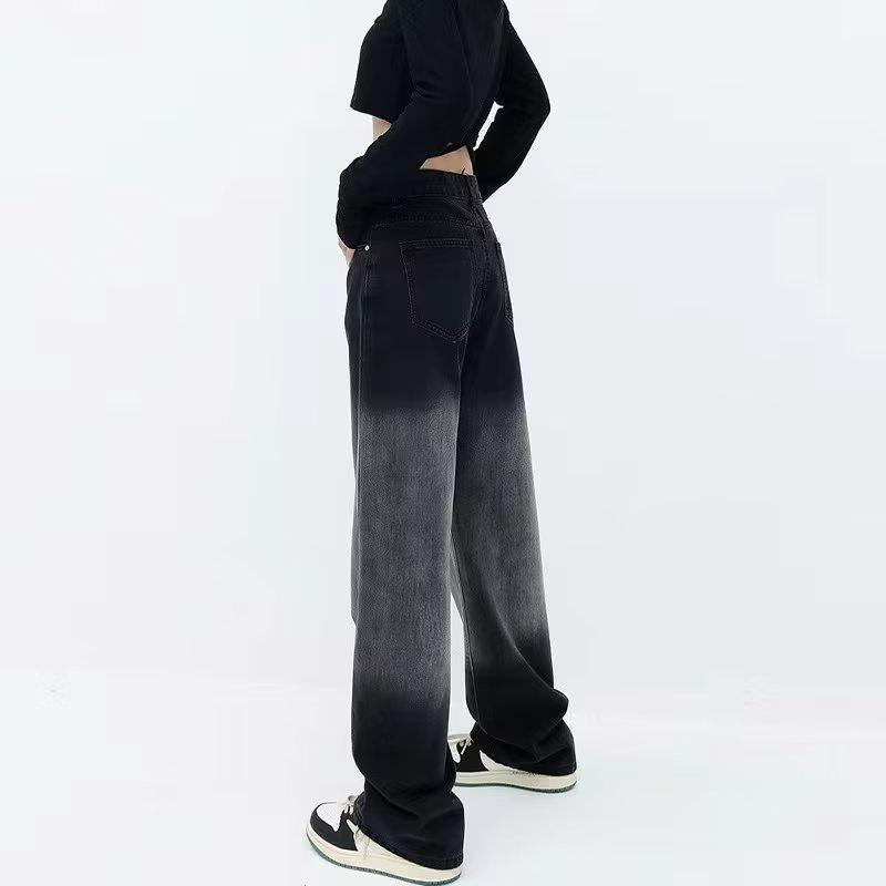 Грушевидные джинсы прямого кроя из тенселя с градиентом: Женские летние брюки Ice Silk с высокой талией, широкими штанинами, больших размеров