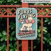 2D Flat Funny "Fur Is Flying Grooming in Progress" Aluminum Sign - Vintage Green & Pink Dog Grooming Wall Art with Poodle Design Indoor/Outdoor