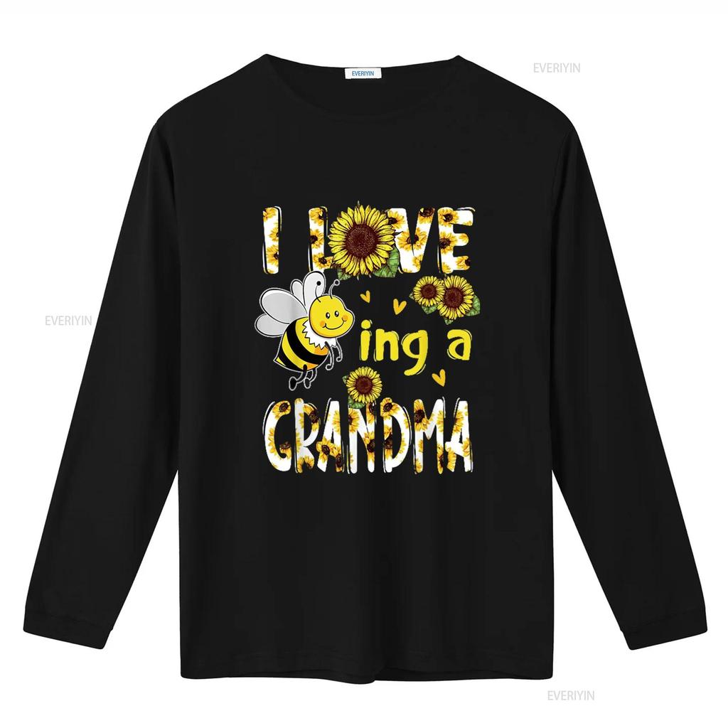 T Shirt for Women Mother s Day I Love Being A Grandma Sunflower Bee Casual Tops Black 2X Large vintage Washed Stretched