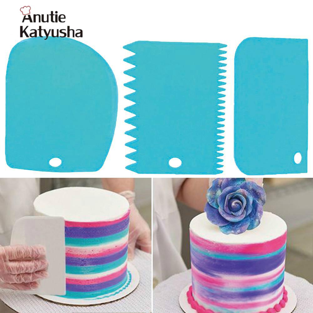 3Pcs Plastic Dough Knife Icing Fondant Scraper Jagged Edge Plain Smooth Cake Paddle Cake Spatulas