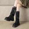 Мода 2024 года, новые туфли для женщин, женские ботинки с пряжкой на ремне, модные современные ботинки с боковой молнией, женские высококачественные ботинки с круглым носком длиной до середины икры, Zapatos