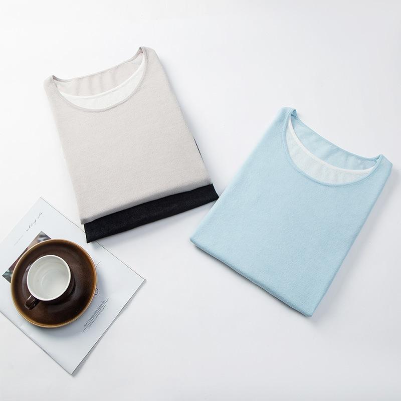 Контрастный цвет, имитация двойки, пуловер с круглым вырезом, вязаный свитер, женский летний тонкий с длинным рукавом, внутренний повседневный и тонкий базовый топ