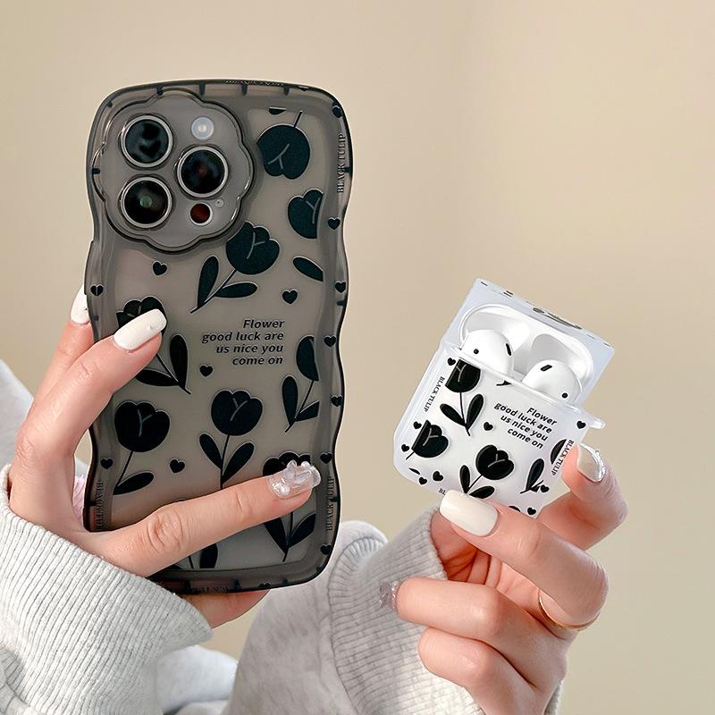 Zhitai iPhone 14 Case for Apple 13 Pro with Glossy Floral Design and Matching AirPods Pro Cover