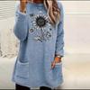 Women's Sunflower Print Fleece Sweatshirt, Round Neck, Long Sleeve, with Pockets - Autumn/Winter 2025 Collection.