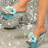 Туфли на танкетке 11 см для ночного клуба, женская обувь на танкетке с цветочным узором, обувь для подиумных танцев на шесте, обувь с кристаллической подошвой LFD-1101-A21