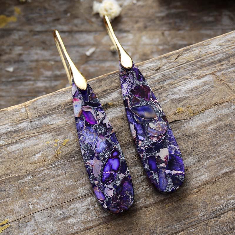 BLINGBAY Women's Bohemian Vintage Natural Stone Drop Earrings Colorful Resin Inlay Long Dangle Earrings Ethnic Jewelry Gift