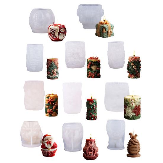 Рождественская форма для свечей 3D рельефный Санта Елка Снеговик Цилиндрическая силиконовая форма для смолы свечей мыла рукоделия торта шоколада