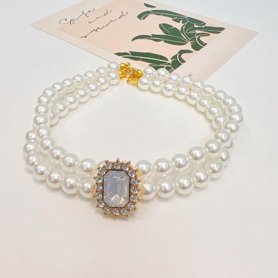 Ожерелье для питомца Сверкающие стразы Ожерелье из искусственного жемчуга для питомца Стильное двухслойное ожерелье для собак кошек Товары для питомцев